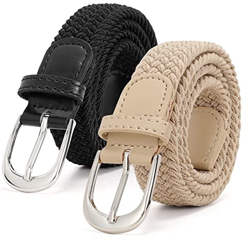 SUOSDEY 2 Stück gewebter elastischer Kindergürtel für Jungen Mädchen, 2.5 cm breite schwarz beige