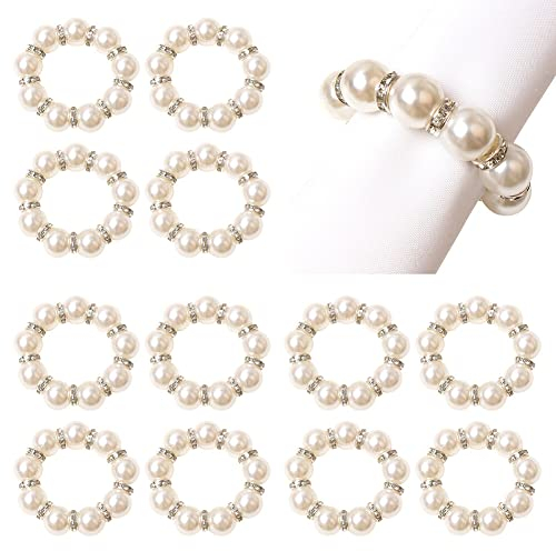 Perlen Serviettenringe 12 Stück Strass Serviettenschnallen Serviettenhalter Perlen Serviettenringe für Hochzeit Geburtstag Weihnachten Party Tischdekoration