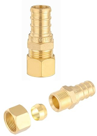 (Pack of 2) EFIELD 1/2 Crimp Pex X 3/8 OD Compression Straight Transition Adapter Brass Fittings, ASTM F1807 (2),(PEX1807377)