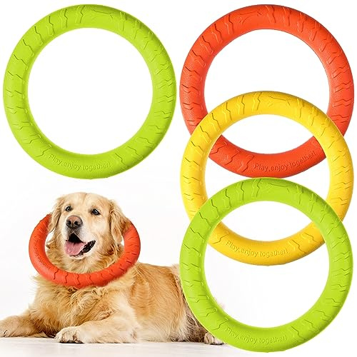 Jenaai 4 Pack Dog Ring Toy Dog Training Chew Toy for Outdoor Aggressive Durable Pet Chewers Floating Toys Puppy Ring for Large Medium Puppy Training(Colorful,11.81 Inch)