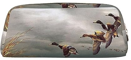LAMAME Netter Mops gedruckt Reißverschluss Stift Fall Tragbare Schreibwaren Beutel Ledertasche Tasche, Jagd Fliegende Wilde Enten, Einheitsgröße, Münzbeutel