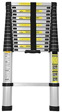 Eulenke Échelle télescopique 4,4 m, echelle Pliante antidérapante, Polyvalente en Aluminium de qualité supérieure, Interrupteur de sécurité, escabeau telescopique Charge maximale : 150 kg