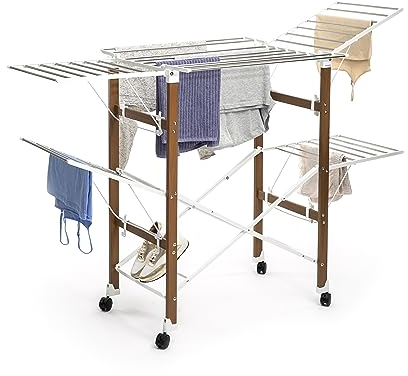 InnovaGoods - Vertikaler klappbarer Wäscheständer Dreeyl mit Rädern, 38 Stangen, Platzsparendes Design, Multifunktional, ABS-PP und Edelstahl, Weiß, Standard, Acrylnitril-Butadien-Styrol