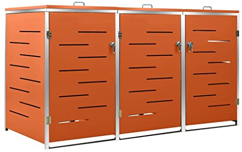 Hommdiy Mülltonnenbox für 3 Tonnen 207x77,5x115 cm Edelstahl,Mülltonnenverkleidung Gartenbox Müllcontainer (Orange)