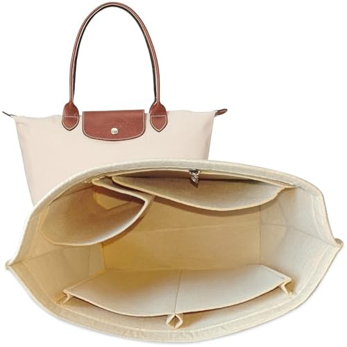 Chispee Filz-Geldbörsen-Organizer für Longchamp-Trennwand und Reißverschluss-Innentasche, Größe M, Beige
