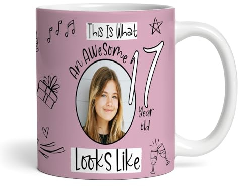 17th Birthday Gift For Girls Circle Photo Tea Coffee Cup Personalised Mug |Personalised Birthday Mug | Photo Mug | Picture Mug | Personalised Mug | 17th Birthday | 17 Years Old | Teenager Gift