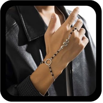 Wendalern Gothic Schlange Ring Armband Handkette Silber Schlange Handkette Armband Winzige Schlange Finger Ring Armband Vintage Sklavenarmband Handgeschirr Hallowen Modeschmuck Für Frauen Und Mädchen