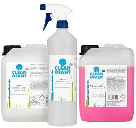 CLEANOFANT Außen Reiniger & Sprüh-Versiegelung Set | 2,3L Außen Reiniger + 1L Sprüh-Versiegelung Sprühflasche + 2,3L Sprüh-Versiegelung Nachfüllpack | Für Wohnwagen Wohnmobil Caravan