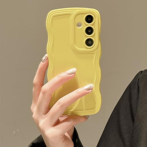 UEEBAI Wave Frame Case for Samsung Galaxy S24 Plus 5G, Cute Wave Frame Slim Fit Shockproof Phone Bumper Cover Soft Pretty Curly Wavy Case Anti-Scratch TPU Case - Yellow
