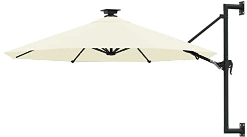 ARKEM Parasol Mural avec mât métallique et LED 300 cm Sable,Parasol de Jardin Exterieur,Protection UV,Parasol,