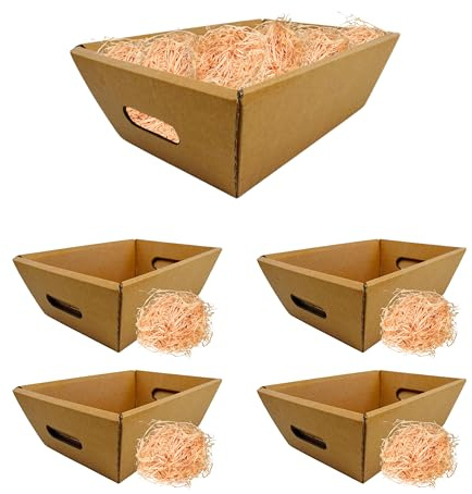 5x Kartonbox für Geschenkkörbe ohne Deckel 34x23x11 cm mit 200 g Kiefernstroh – Zum Gestalten eigener Körbe für Weihnachten und Feiern | Espirito Rebelde