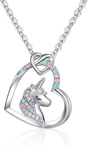 Einhorn Geschenke für Mädchen, Einhornhalskette Mädchen Kinder Kette | Schmuck Mädchen Kinderschmuck Einhorn Anhänger mit Schulanfangskarten Einschulung und Geburtstagsgeschenk für Kinder