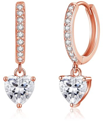 Cangall Créoles en argent 925 avec pendentif, boucles d'oreilles pendantes en argent sterling 925 avec zircone, pendentif en forme de cœur/croix/goutte d'eau, boucles d'oreilles pendantes en argent