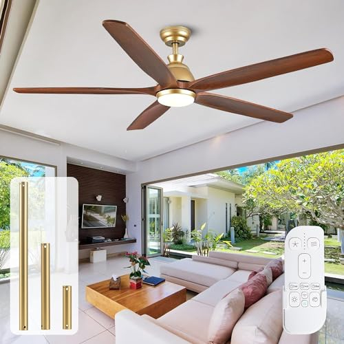 132cm Deckenventilator mit Lichtern und Remote Outdoor Deckenventilator für Patio Low Profile Deckenventilator mit 5 Holzklingen, DC Motor, Retro Walnuss Deckenventilator für Bauernhaus Schlafzimmer
