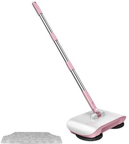 VALINK Spazzatrice per tappeti, spazzatrice per pavimenti, 2 in 1, rotante, a spinta manuale, asciutta a umido, strumento per la pulizia della casa per spazzare la pulizia rosa, 1 panno