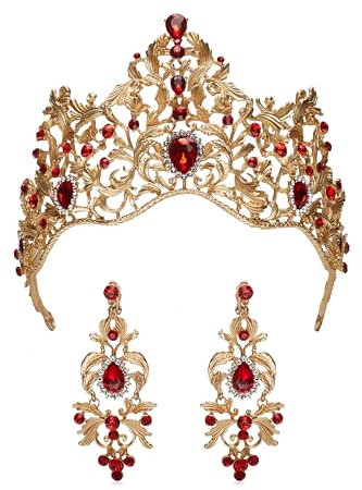 MERSADA Statement Damen Schmuck Set Tiara mit Ohrclips Diadem Krone in Gold mit Strass Stein Kristall
