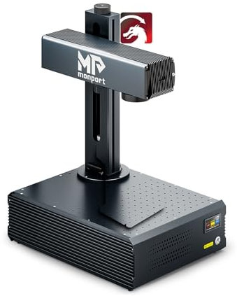 Monport Verbesserte GA 30W Faserlaser Graviermaschine mit LightBurn, Integrierte Lasermarkierungsmaschine mit Autofokus, Desktop-Handgerät, Fiber Laser Cutter für Holz Papier Acryl