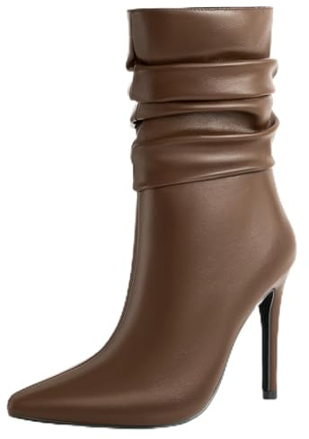 SICARE Mid Calf Boots for Women Stiletto High Heel Slouch Boots Pointed Toe Side Zipper Sexy Fashion Boots Waterproof Ankle Boots Fall Winter Dressy Boots,Brown,Size 8