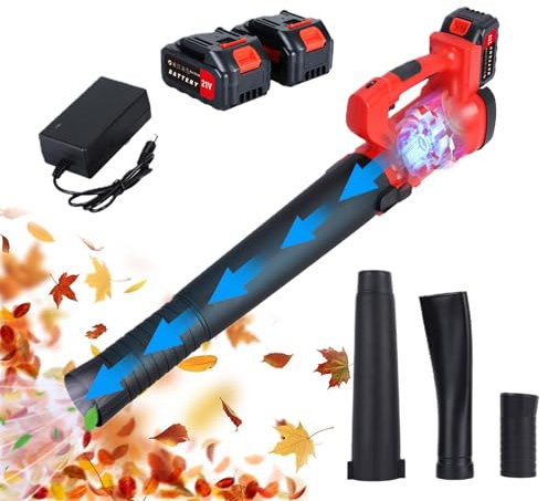 Soplador De Hojas Bateria,21V 450W 6 Velocidades Soplador con Baterías Recargables de 4,0 Ah y Cargador,ecnología de Turbina, Soplador de Hojas Eléctrico con Correa para Hombro y Tapón para los Oídos