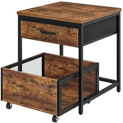CHOEZON Mini Fridge Stand with Storage, Mini Fridge Organizer with Fabric Drawer, Beverage Refrigerator Table, with Mobile Basket Cart, for Dorm, Apartment, Office, Rustic Brown and Black DTBZ55BF