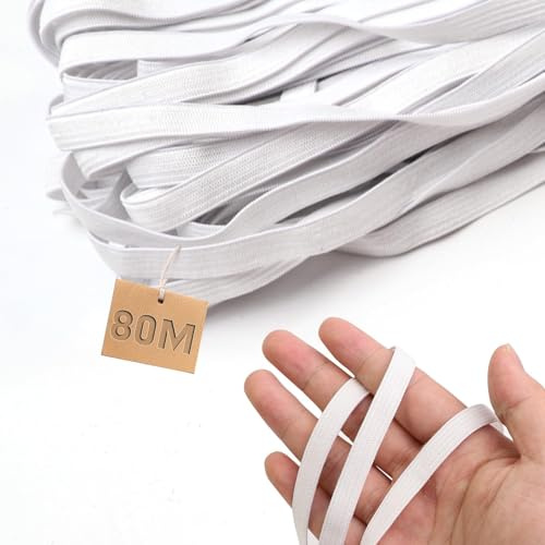 TXXATX Cinta Elastica Coser 8 mm Goma Elastica Cinta Elastica Costura 80 m Cordon Elastico Cinta Elastica Costura de Poliéster para Tapiceria Manualidades Sofa Ropa