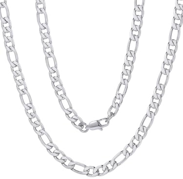 ChainsPro Chaîne Homme,Collier Maille Figaro 6mm Acier Inoxydable, Avec Boite à Bijoux Idéale Cadeau 51cm Acier