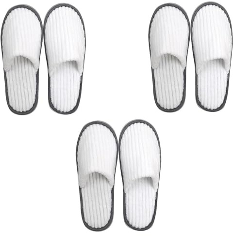 KYEDGC 3 Pairs Reusable Travel Slippers, Non Disposable Towelling Slippers for Guests, Home & Hotel Use (White)