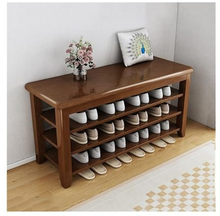 Zapatero de madera, banco de zapatos de madera rústica para armario de entrada, banco de almacenamiento de zapatos ajustable duradero de 2/3 niveles, almacenamiento de zapatos de color nogal