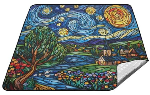 Tapis de pique-nique imperméable bleu étoilé en verre Oxford pour tente de camping