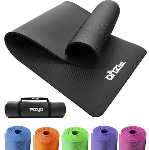 Fizyo Tappetino Yoga antiscivolo per yoga ginnastica e pilates in schiuma NBR tappetino fitness spesso per allenamento ed esercizi a casa 190 x 60 x 1,5 cm, Nero