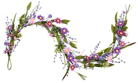 5.9FT Artificial Wildflower Garland, Faux Flower Hanging Vine, Purple Flowers Ivy, Spring Summer Garland with Eucalyptus Lavender Vine for Baby Shower Wedding Mantle Table Centerpiece Decor (Purple)