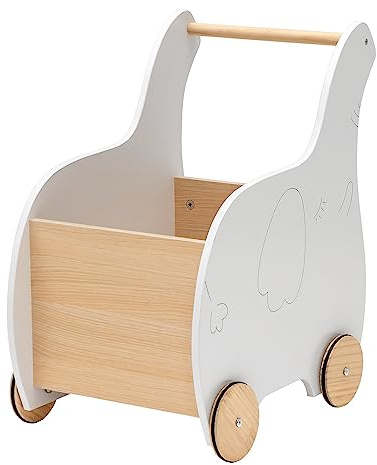 COSTWAY 2 in 1 Lauflernwagen aus Holz, Lauflernhilfe mit großer Spielzeugkiste, Elefantenform, für Kinder ab 1 Jahr, 32 x 48 x 56 cm (Weiß)