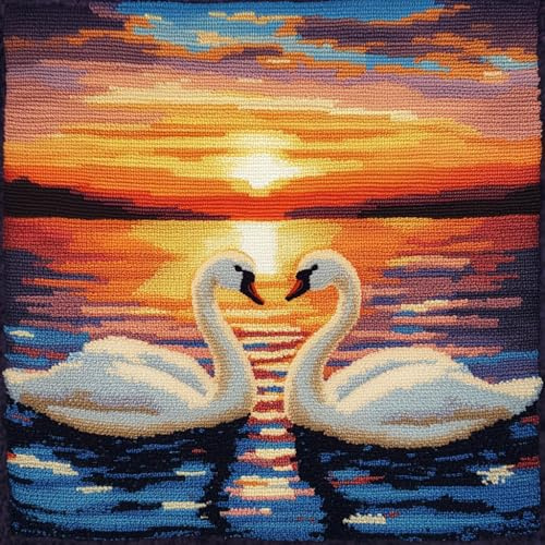 Taxpy Knüpfpackungen Für Anfänger, Weißer Schwan Knüpfkissen Zum Selber Knüpfen Set Kreuzstich Knüpfkissen 43x43cm Knüpfen Kissen Set Sofakissenbezug Knüpfhaken-Kits