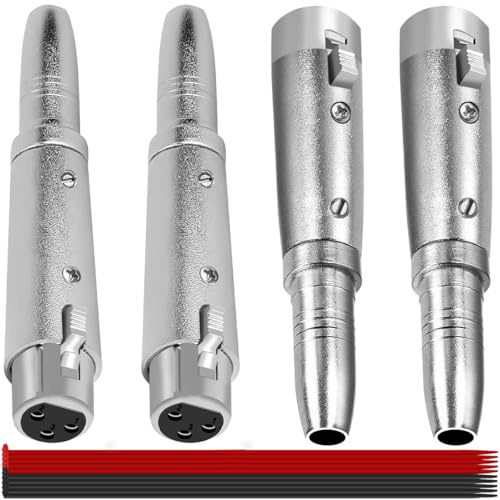 MKBKLLJY 4 Stück 3-polige XLR-Buchse auf 6,35-mm-Klinkenbuchse (Adapter), Audio-Adapter-Set, Zinklegierung, Metallgehäuse, silberfarben, mit Kabelbinder, kompatibel mit Mikrofon-Stereo-Mixern