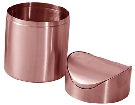 Abaodam Poubelle De Bureau Inox Compacte 1,5l En Acier Inoxydable Brossé Cuivre Ancien Avec Couvercle Pression Pour Voiture, Salle De Bain Et Plan De Travail