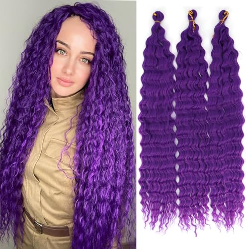 YEESHEDO 3 confezioni di capelli profondi a torsione crochet trecce per capelli, viola scuro per donne, Ocean Wave Bohemian, trecce all'uncinetto, capelli ondulati, 22 pollici