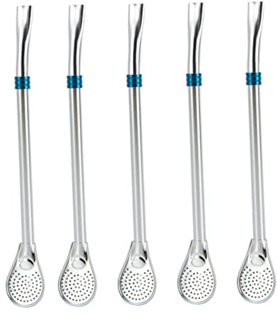 IMIKEYA 5Pcs 304 Stainless Steel Straw Spoon Set Filtering Mixing Spoon for Smoothies Drinks Suitable for Home Bars and Restaurants