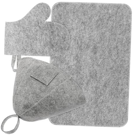 BESPORTBLE Sauna Hat and Glove Set 3-piece Felt Sauna Accessories for Men and Women Grey to Protect Hair and Pad for Spa and Steam Room Use