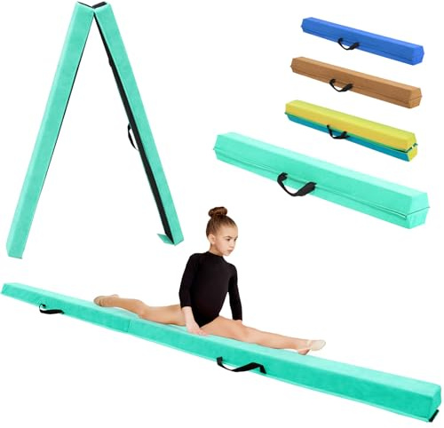 KIKILIVE Barra de Equilibrio Gimnasia con Superficie de Ecocuero EVA+EPE en 3 Tamaños (240cm/270cm/300cm) Plegable para Niños y Adultos Contiene Bolsa de Transporte