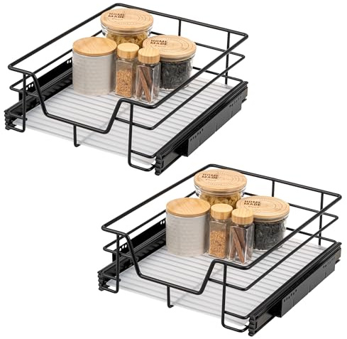 bremermann Juego de 2 cajones telescópicos de 45 cm con estante, cajón de cocina para reequipar, extensión completa con rieles telescópicos, ideal para cocina, baño y dormitorio, de metal (negro)