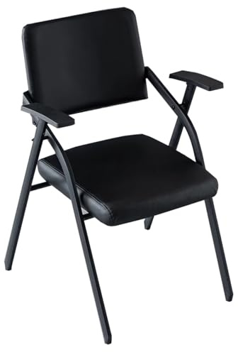 GIZNXBA Klappbarer Bürostuhl Mit Armlehnen Leder-Besucherstuhl Mit Rückenlehne Wartezimmerstühle Ohne Rollen Moderne Konferenzraum-Bürostühle Für Besprechungen, Zuhause(Black)