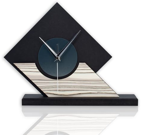Kreative Feder Moderne Holz-Tischuhr mit stilvollen Akzenten aus Ahorn Echtholzfurnier & Aluminium – Handarbeit Made in Germany (Ahorn, leises Quarzuhrwerk)
