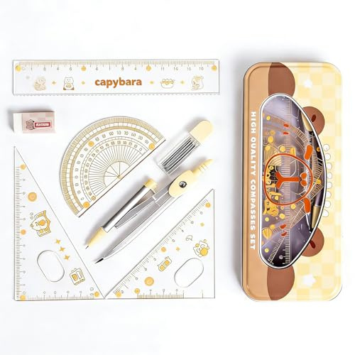 Nurila Geometrie Zirkel Set, Geometrie Set mit 15 cm Lineal, Radiergummi, Winkelmesser, 0,7 mm Ersatzmine, Zirkel, 30-Grad-Winkel, 45-Grad-Winkel, Zirkel-grundschule 4 klasse, für Schülerbedarf