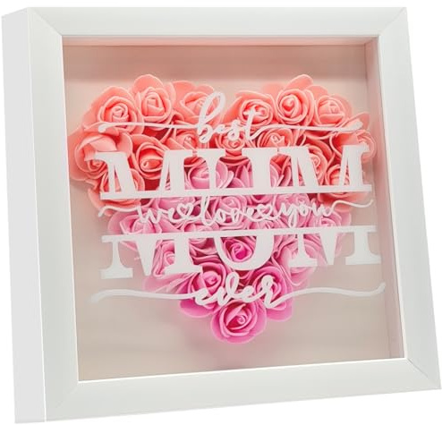 DONGTATA Mum Rose Flower Shadow Box Frame 23x23cm Heart Shaped Rose Picture Frame Gift for Mum Birthday Mother’s Day Anniversary Home Decor