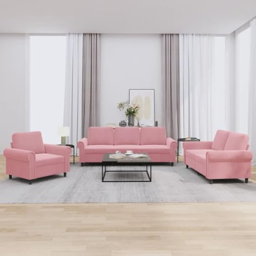 Runheo 3-TLG. Sofagarnitur Rosa Samt, Weich Gepolstert, Robuster Metallrahmen, Inklusive Kissen, Modernes Design für Wohnzimmer, Bequeme Loungemöbel