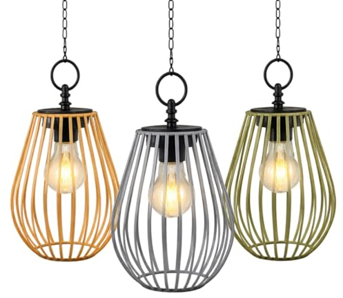 formano 3er Set 22 cm Solar Windlicht Hängend LED Solarlaterne Metall mit Dämmerungssensor & Akku - IP44 Außenleuchte für für Balkon, Terrasse & geschützten Garten - 40 cm Kette mit Haken