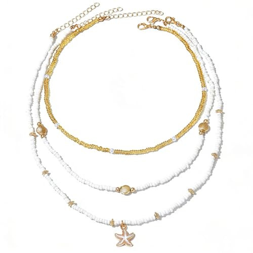 Lysjoy Collar de Conchas, Collar Verano Mujer, Concha Colgante Collars, Collars Estrella de Mar, Joyas de Concha, Regalos para Mujeres para Cumpleaños, Días Festivos y Aniversarios (C)
