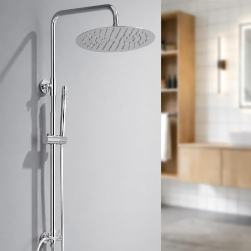 Auralum Colonna Doccia senza Miscelatore, Colonna Doccia Acciaio Inox con Saliscendi Doccia Altezza Regolabile 72-110cm, Saliscendi Doccia con Soffione a Muro, Asta Doccia con Soffione e Doccetta