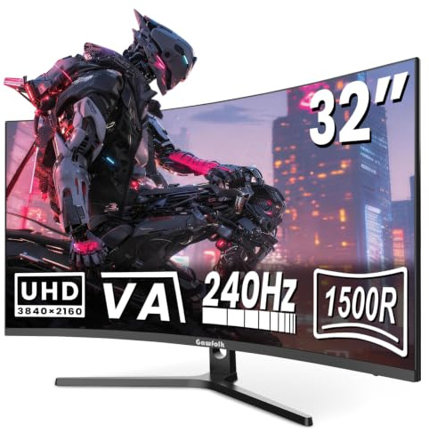 Gawfolk 32 Inch 4K 240Hz Curved Gaming Monitor, UHD 3840 x 2160 Computer PC Monitor with Speakers, 1500R 1ms Frameless, Adaptive Sync, HDMI, DisplayPort VESA, Tilt Adjustable (black)
