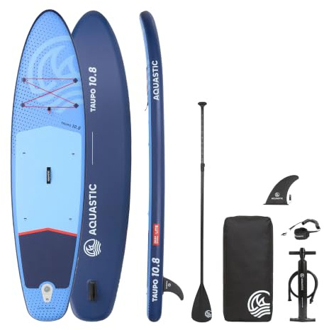 AQUASTIC Taupo SUP Board 10'8 Allround – aufblasbares Stand Up Paddle Board mit Paddel, Pumpe & Rucksack